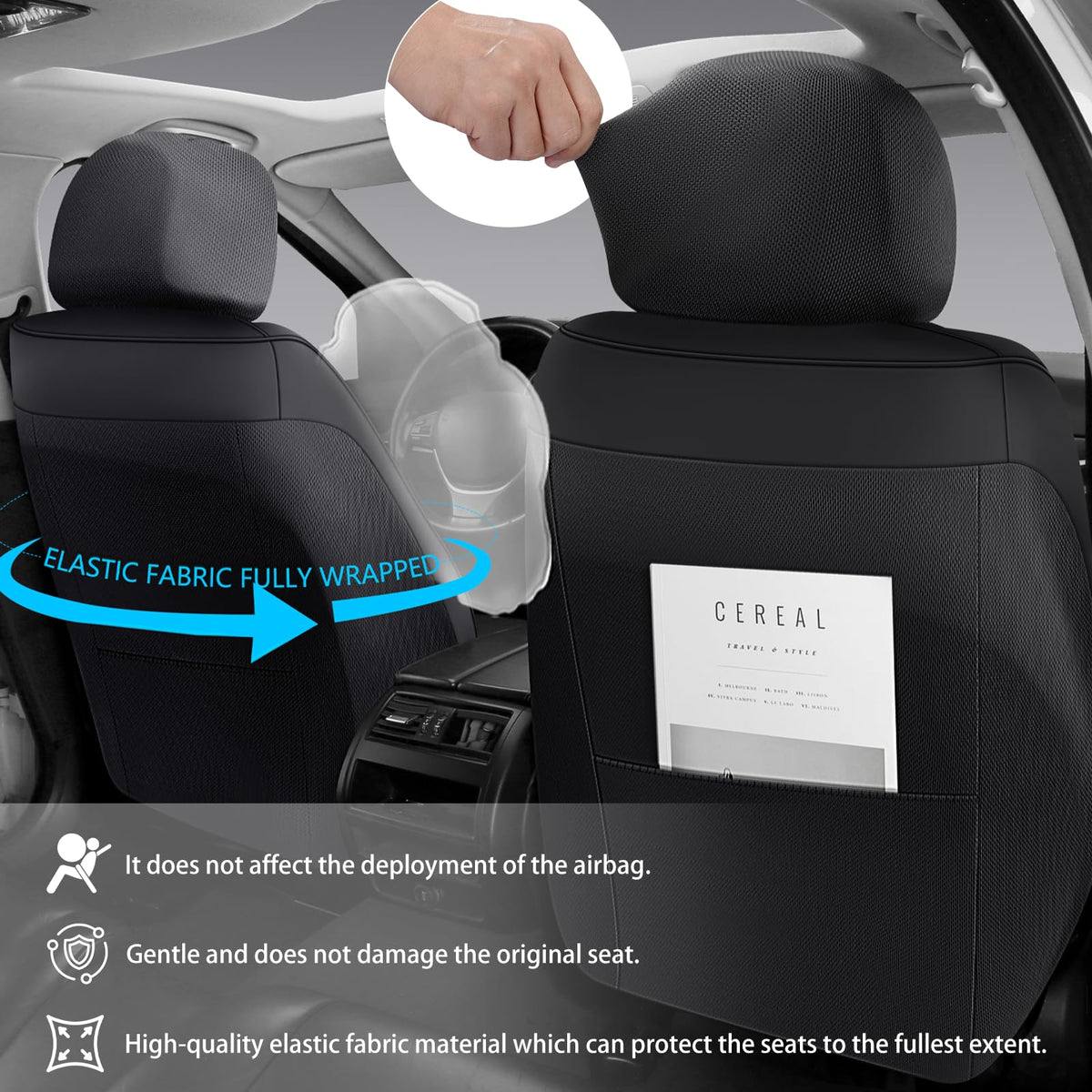Black Leather 5-Seats Car Seat Covers J5765