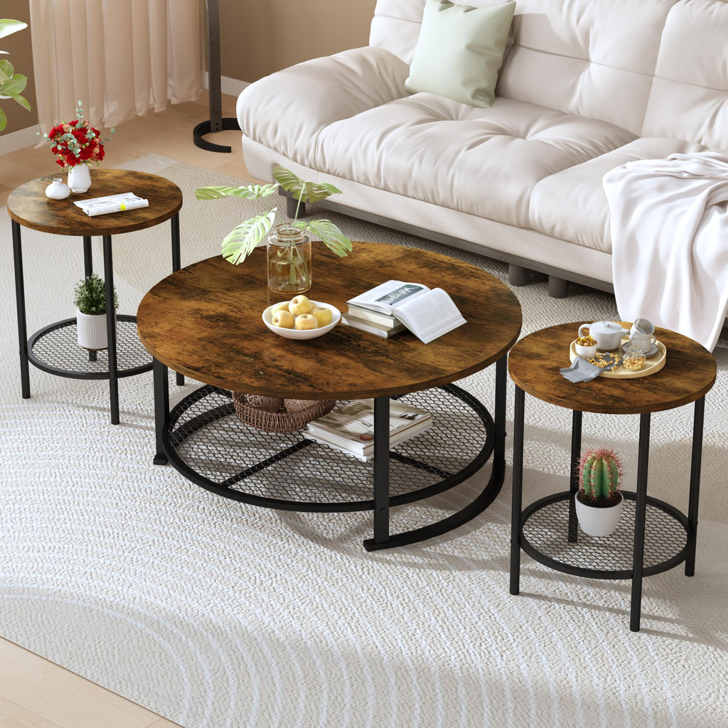 3-Piece Round Coffee Table Set with Storage N1482