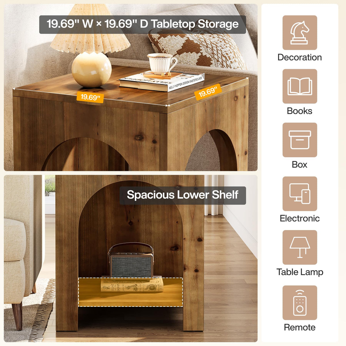 Farmhouse Wooden 2-Tier Side Table Set of 2 S7900