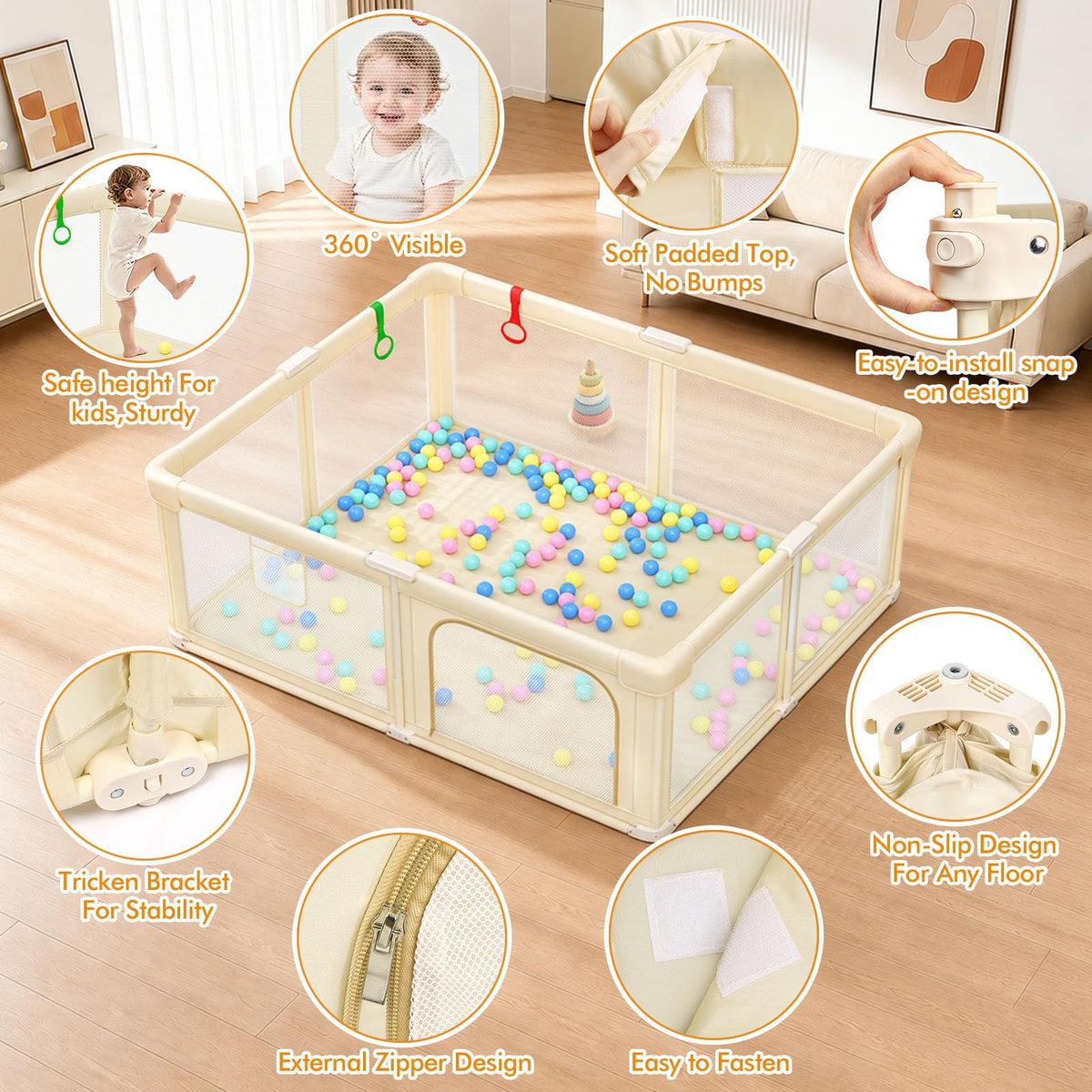 Foldable Baby Playpen with Mat M739421