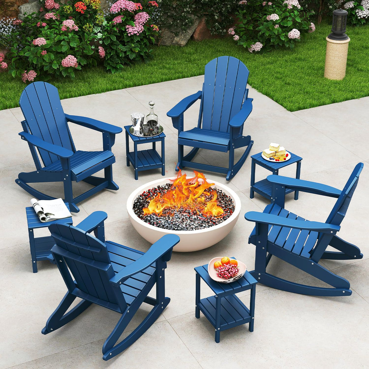 Blue HDPE Plastic Rocking Chairs Set of 2 G2321