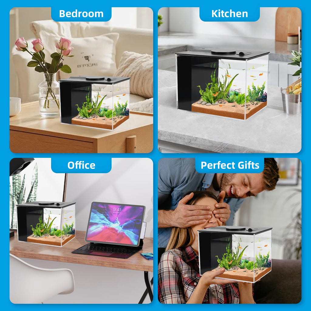 1 Gallon Betta Fish Tank with LED Light and Water Filter Pump Q19135