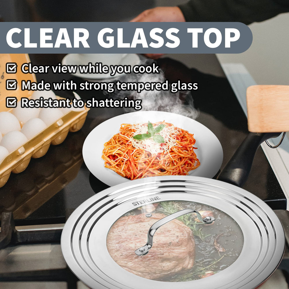Tempered Glass Universal Lid with Steam Vent N284419
