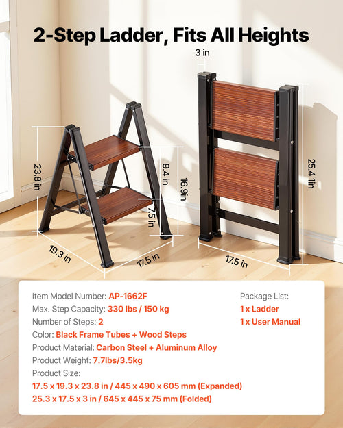 2 Step Folding Aluminum Ladder 330 lbs Capacity Z122