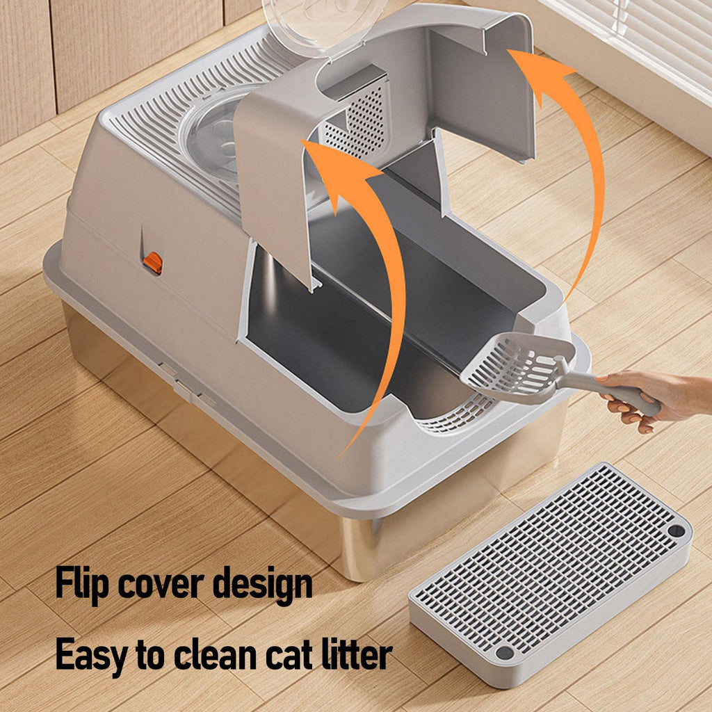 Enclosed Stainless Steel Litter Box with Flip Top Lid D829637