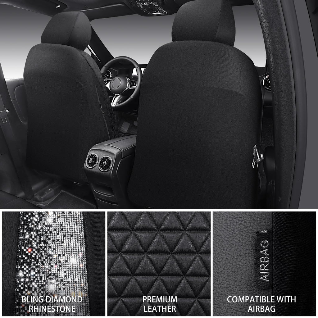 Black Leather Car Seat Covers Full Set W4046