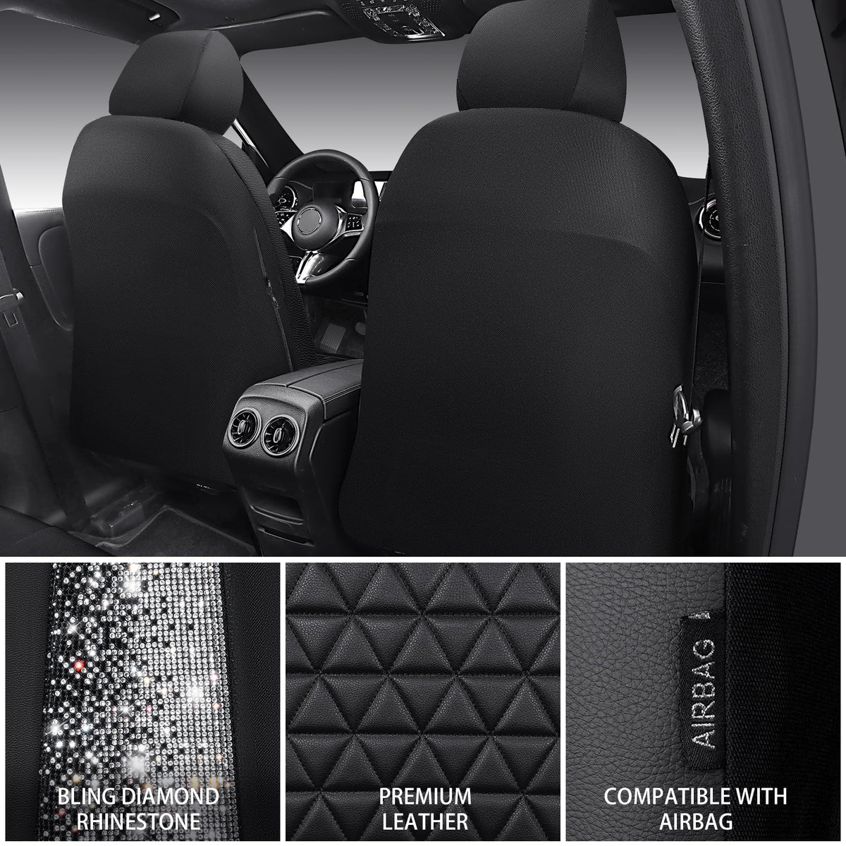 Black Leather Car Seat Covers Full Set W4046