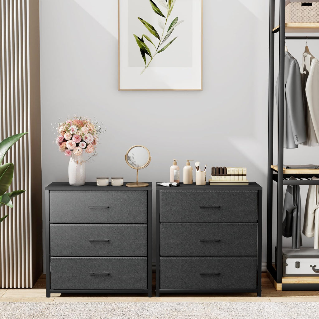Black 3 Fabric Drawer Nightstand Y291352