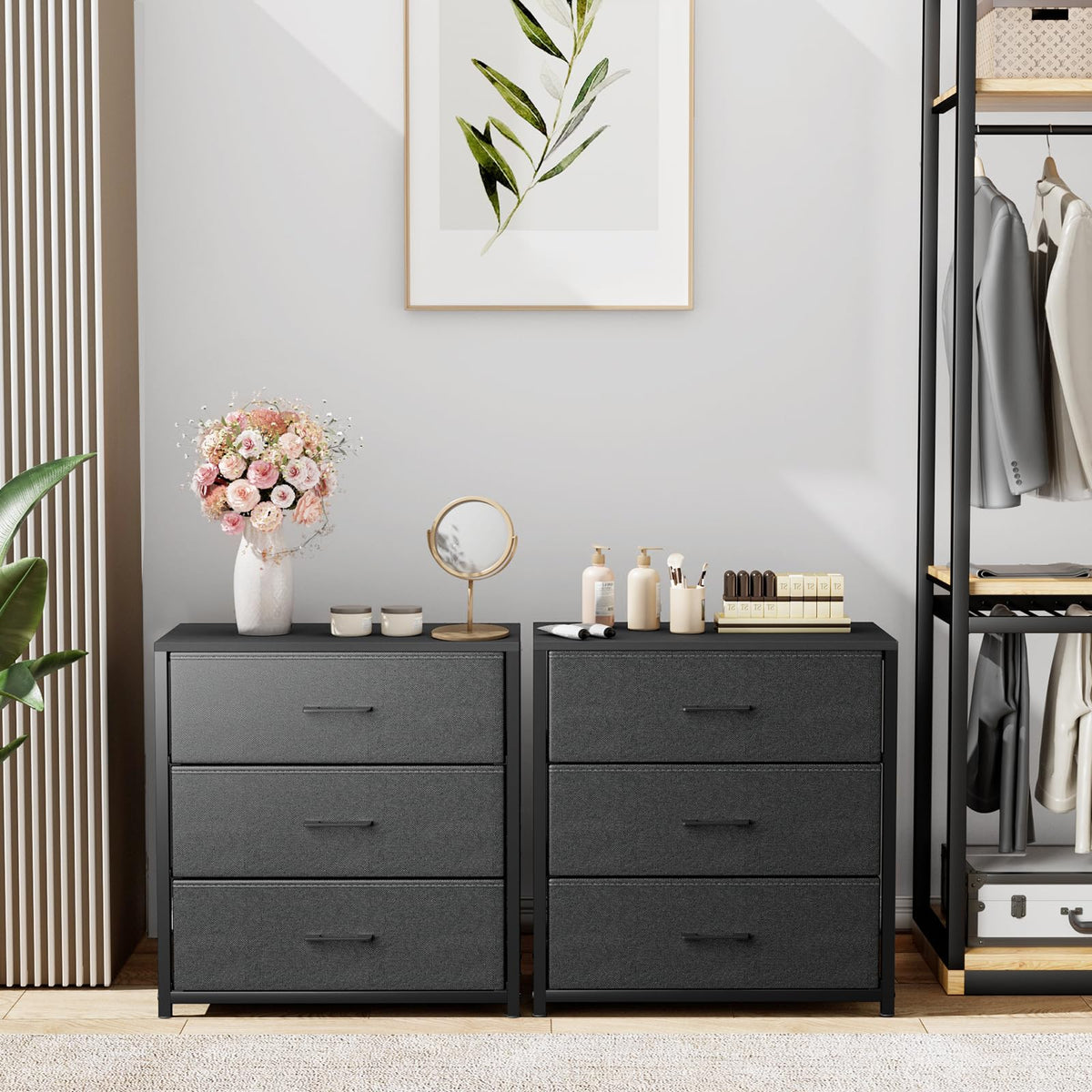 Black 3 Fabric Drawer Nightstand Y291352