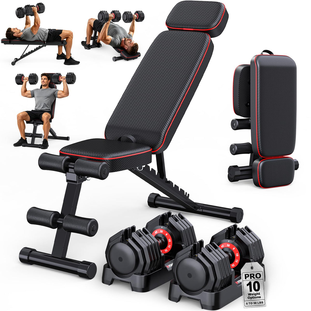 Adjustable Dumbbell Set with Workout Bench L337