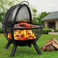 Black Round Fire Pit with BBQ Grill J2404