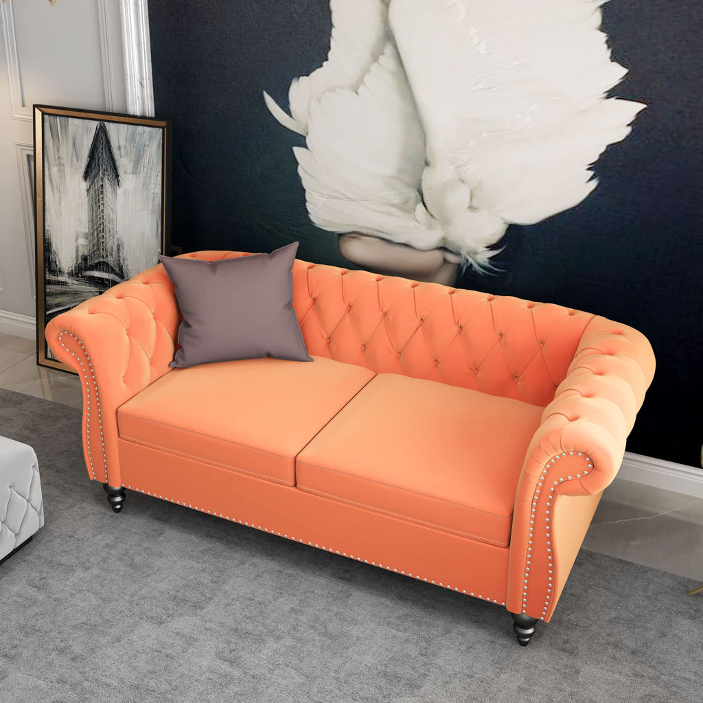 Orange Velvet 2 Seater Sofa Z694