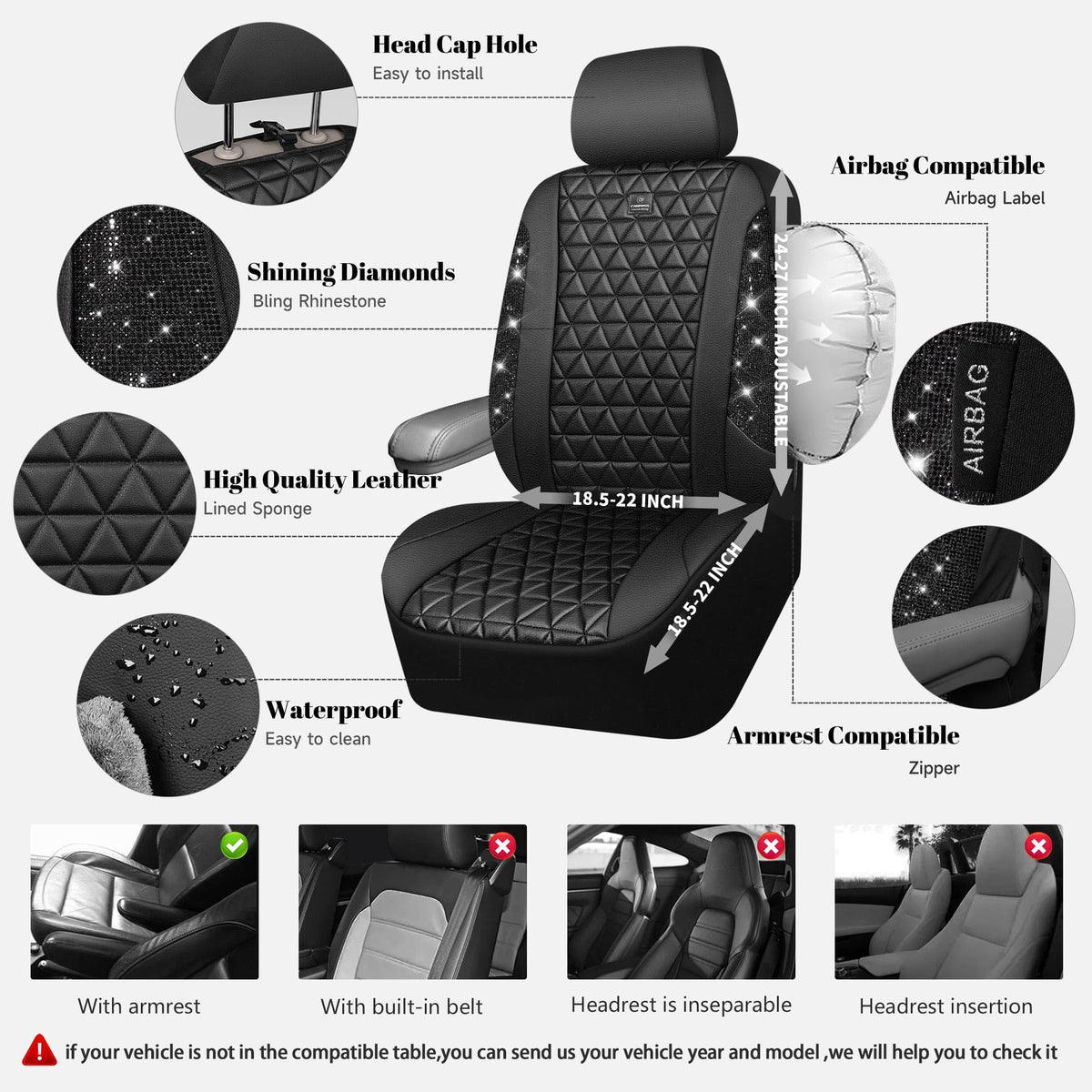 Black Leather Car Seat Covers Full Set W4046