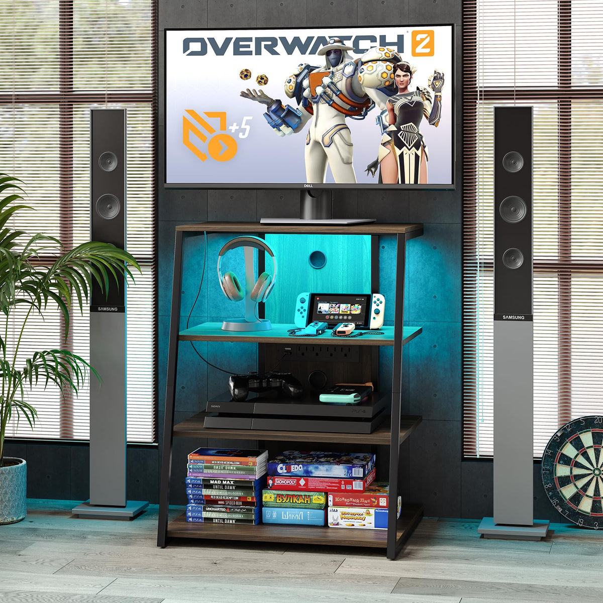 4-Tier Corner AV Media Stand with Charge Station I14909