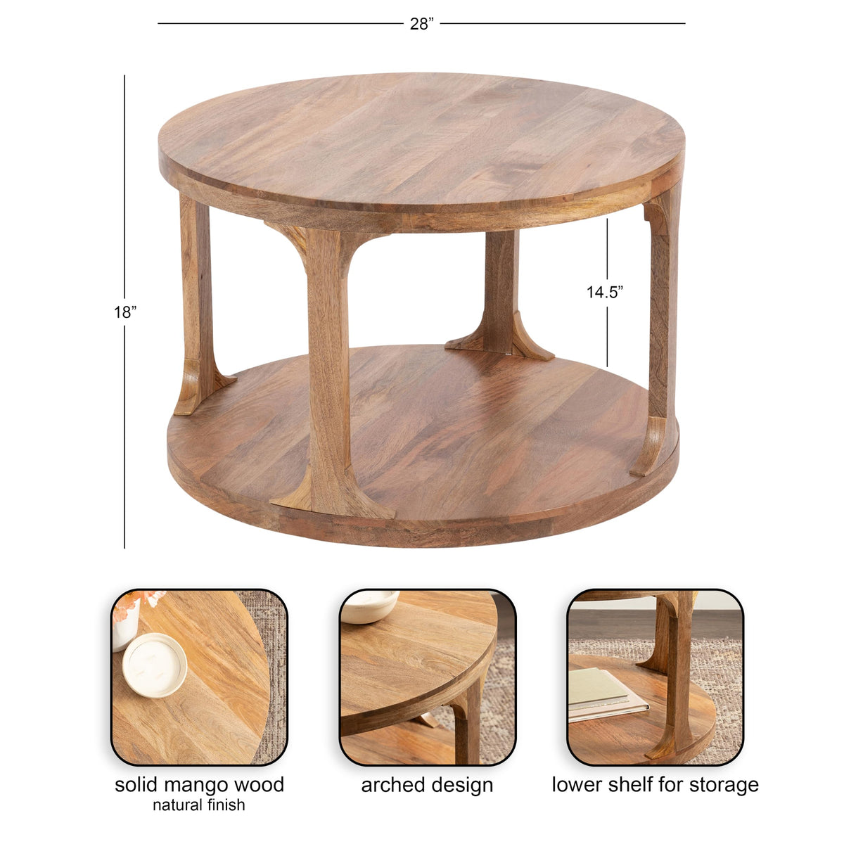 Round Mango Wood Coffee Table with Storage O471