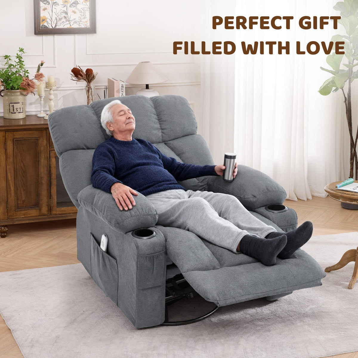 Oversized Grey Swivel Massage Recliner Chair P869147