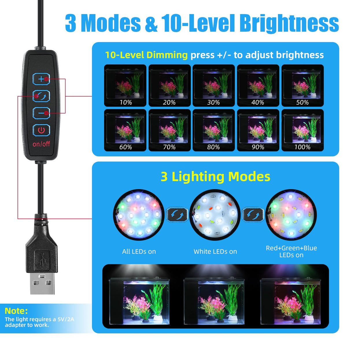 1 Gallon Betta Fish Tank with LED Light and Water Filter Pump Q19135