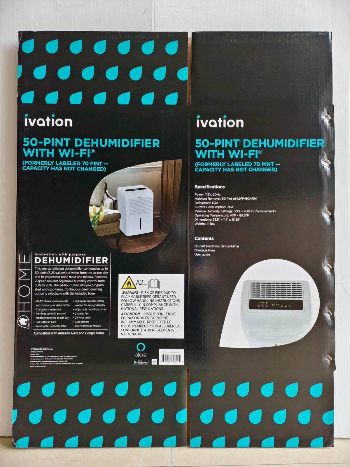 50 Pint Smart Wi-Fi Dehumidifier with Hose C998