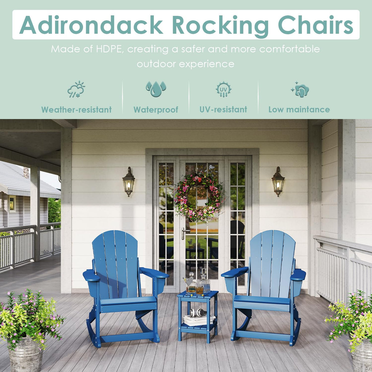 Blue HDPE Plastic Rocking Chairs Set of 2 G2321