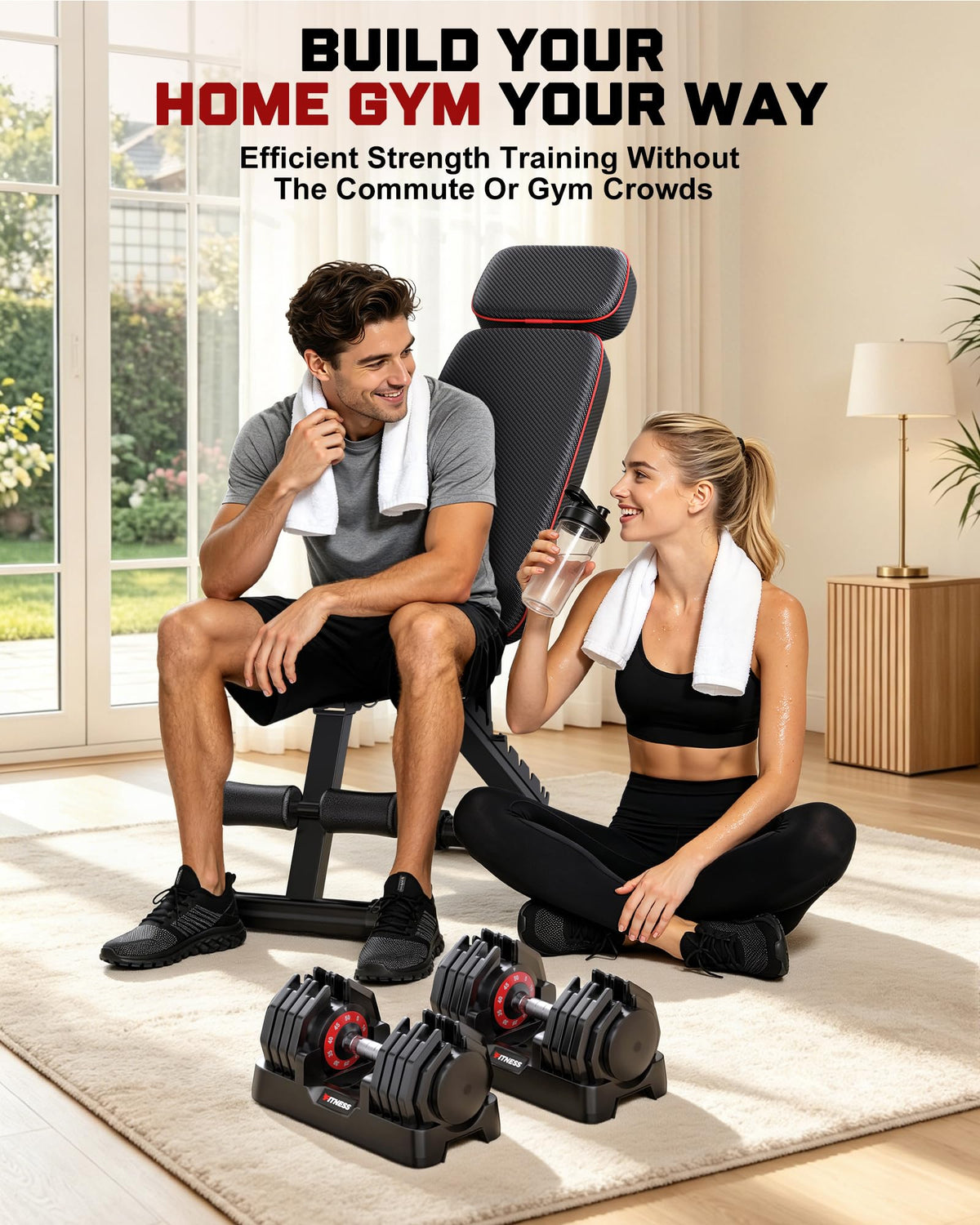 Adjustable Dumbbell Set with Workout Bench L337