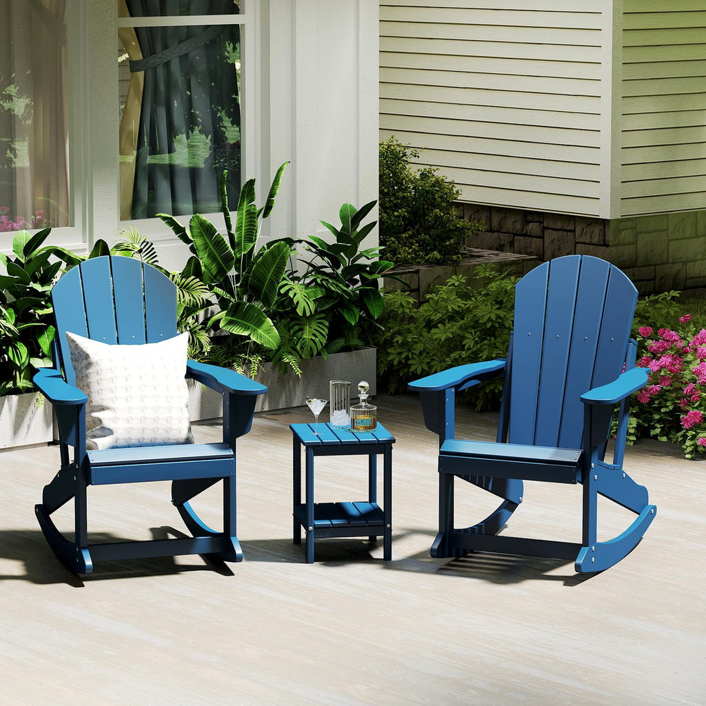 Blue HDPE Plastic Rocking Chairs Set of 2 G2321