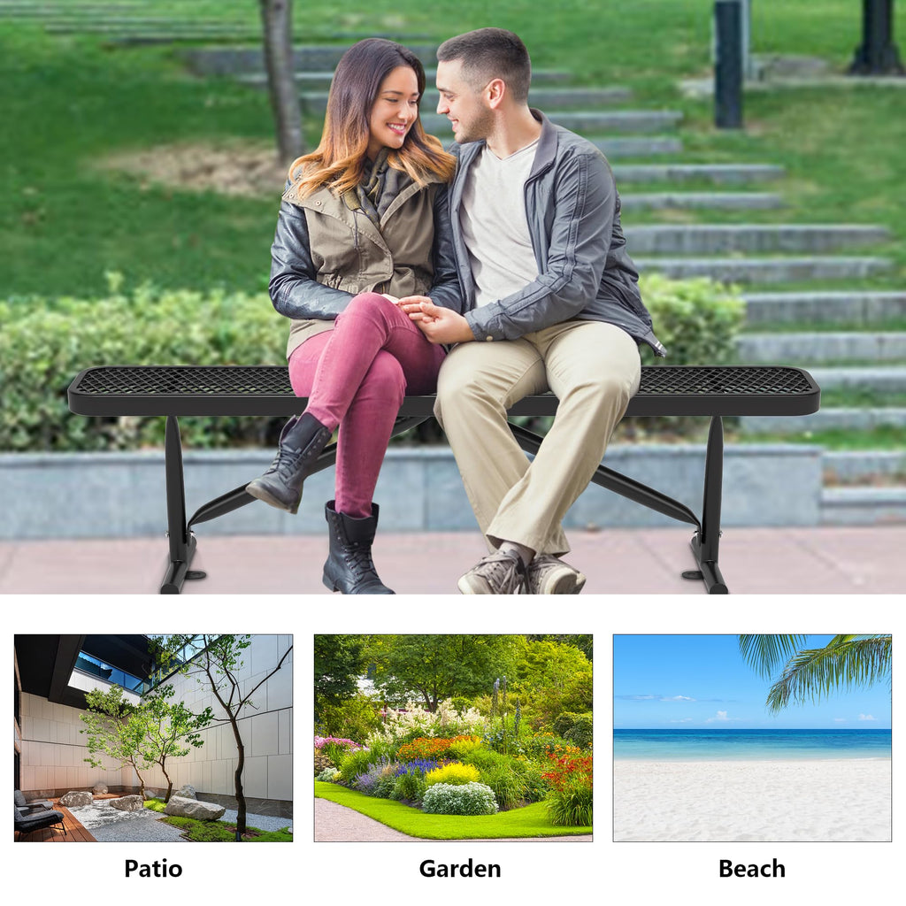 6 Feet Heavy Duty Metal Park Bench with Portable Frame, Black R5707