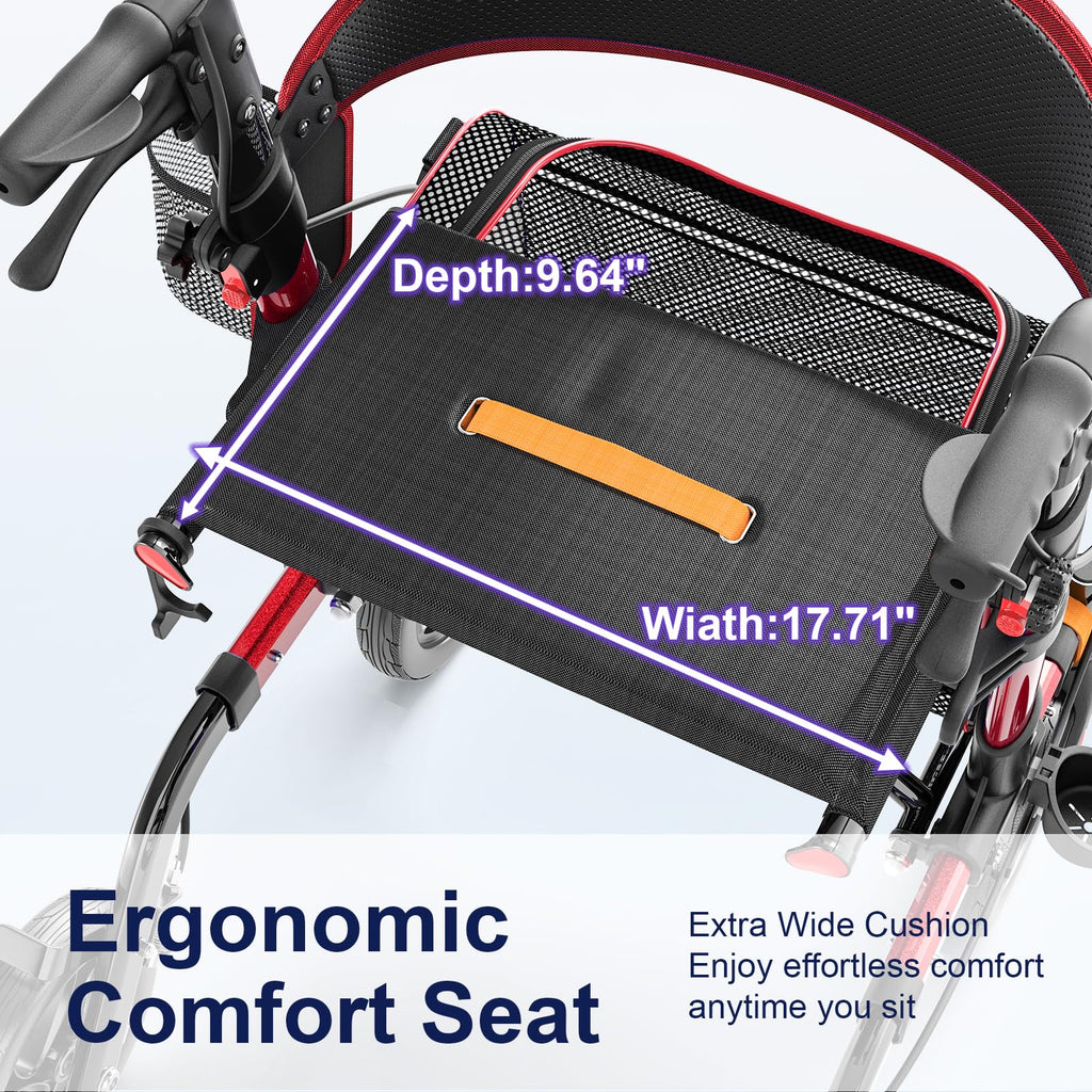 Lightweight Red Rollator Walker with Seat Y834590