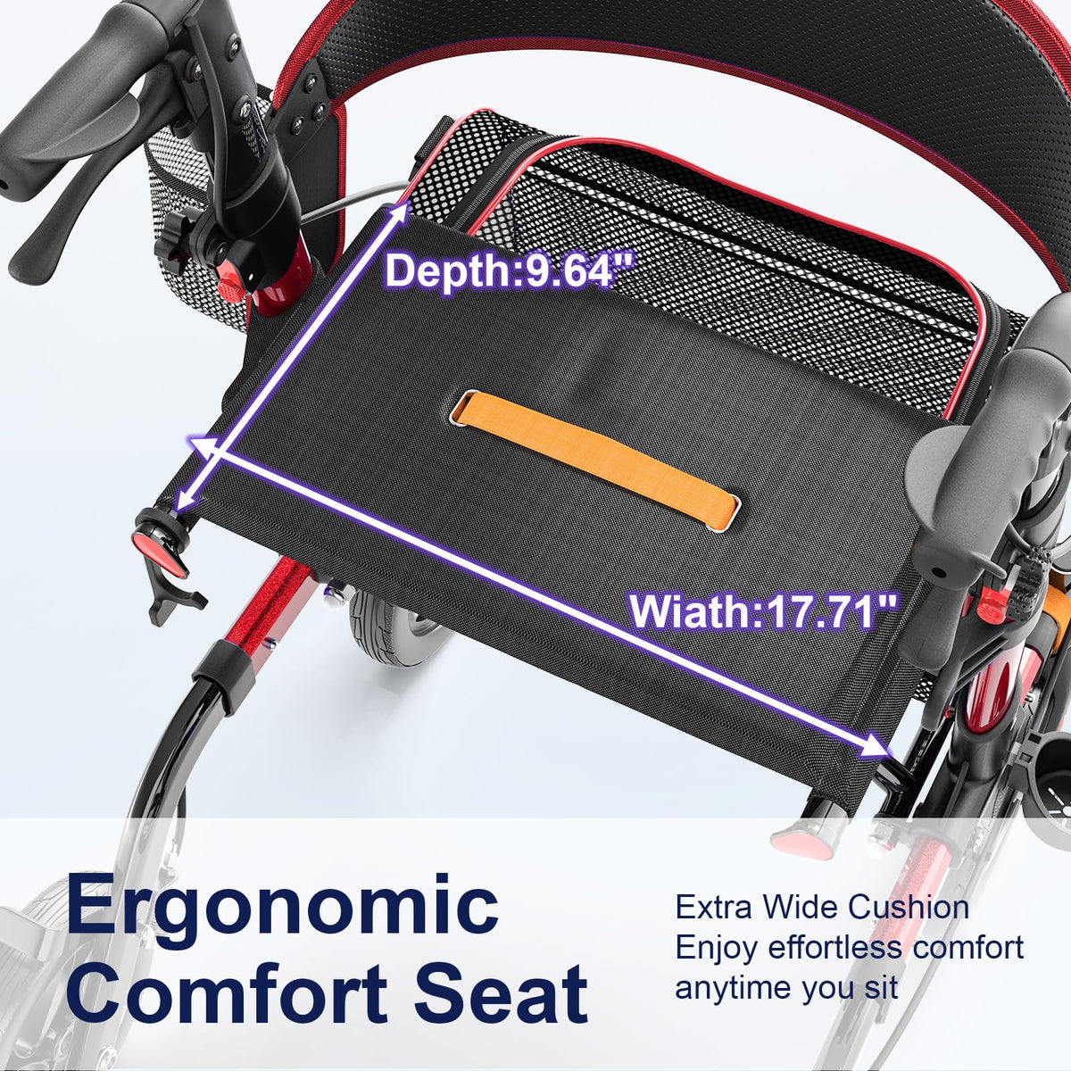 Lightweight Red Rollator Walker with Seat Y834590