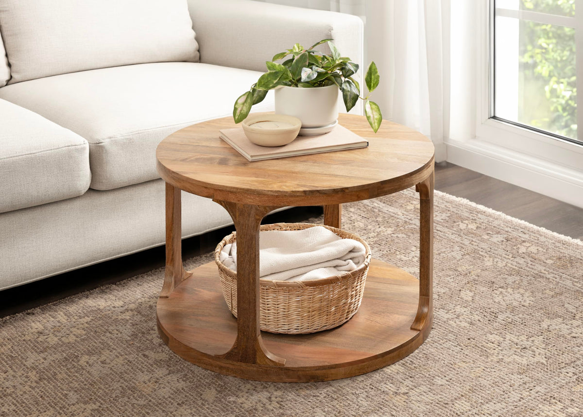 Round Mango Wood Coffee Table with Storage O471