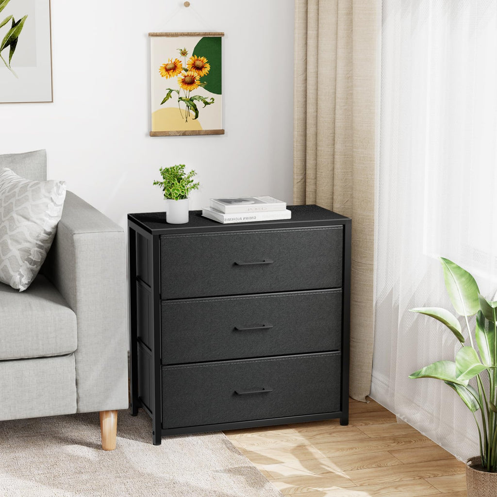 Black 3 Fabric Drawer Nightstand Y291352