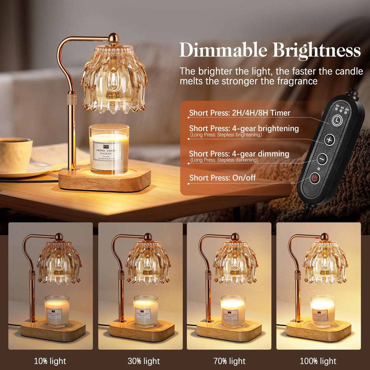 Candle Warmer Lamp with Timer Dimmer Adjustable Height Glass H76751