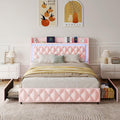 Pink Upholstered Full Size Bed Frame with Storage Headboard and 2 Drawers Z434057