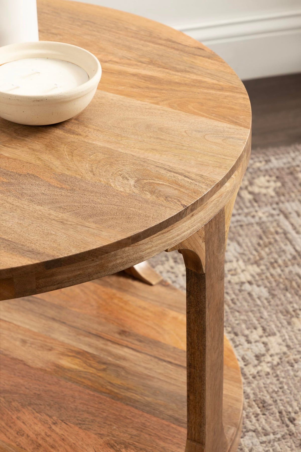 Round Mango Wood Coffee Table with Storage O471