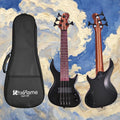Matte Black Solid Wood 4 String Short Scale Electric Bass Guitar with Humbucker Pickup and Gig Bag J15904