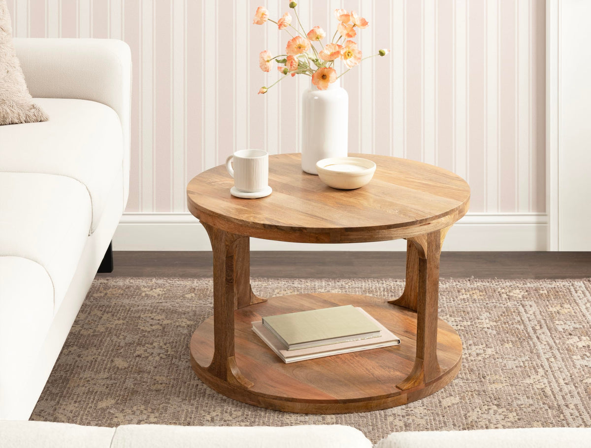 Round Mango Wood Coffee Table with Storage O471