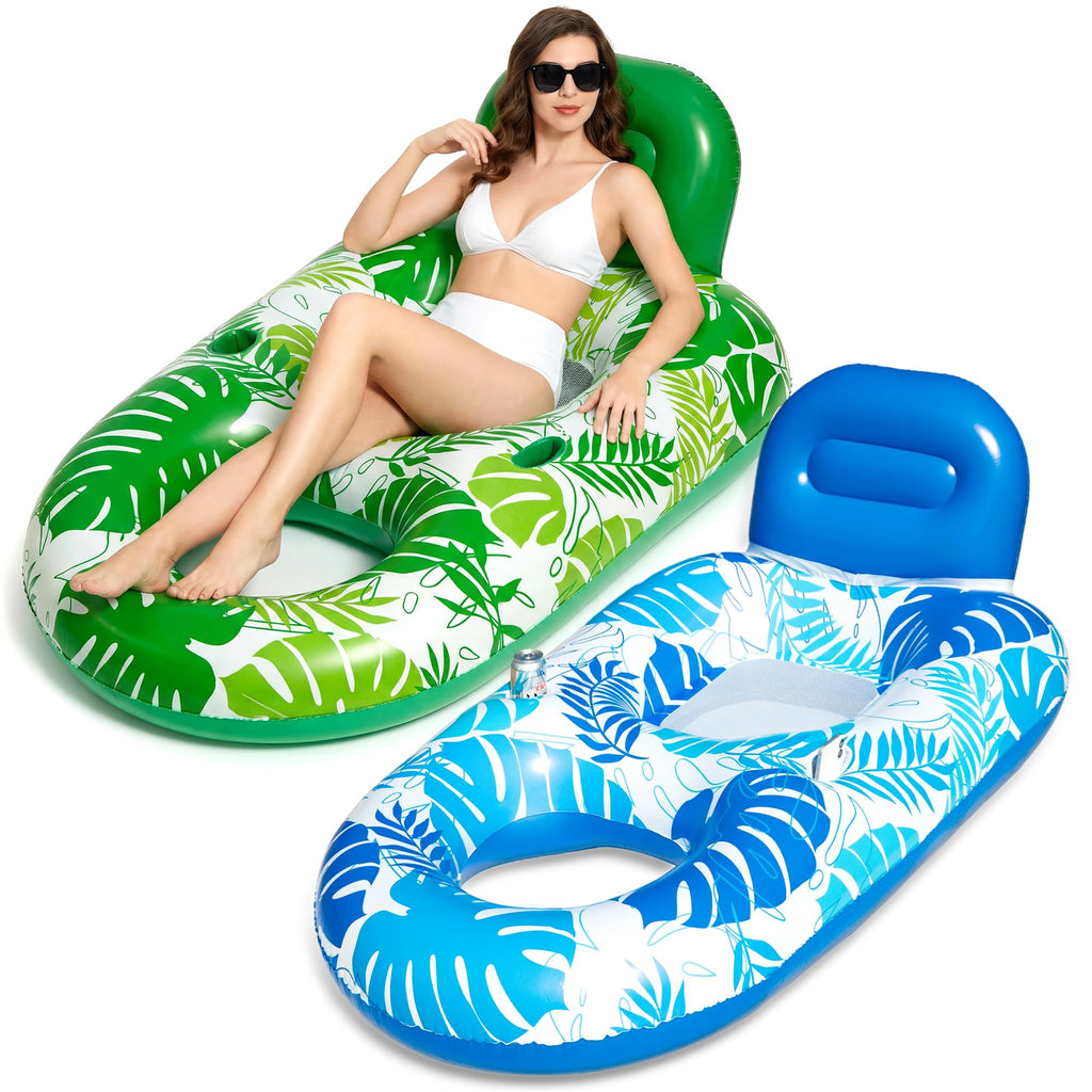 2 Pack Inflatable Pool Float Lounger with Cup Holder K4347