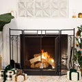 Black 3-Panel Folding Fireplace Screen with Magnetic Doors and 4-Piece Tools Set Q41101