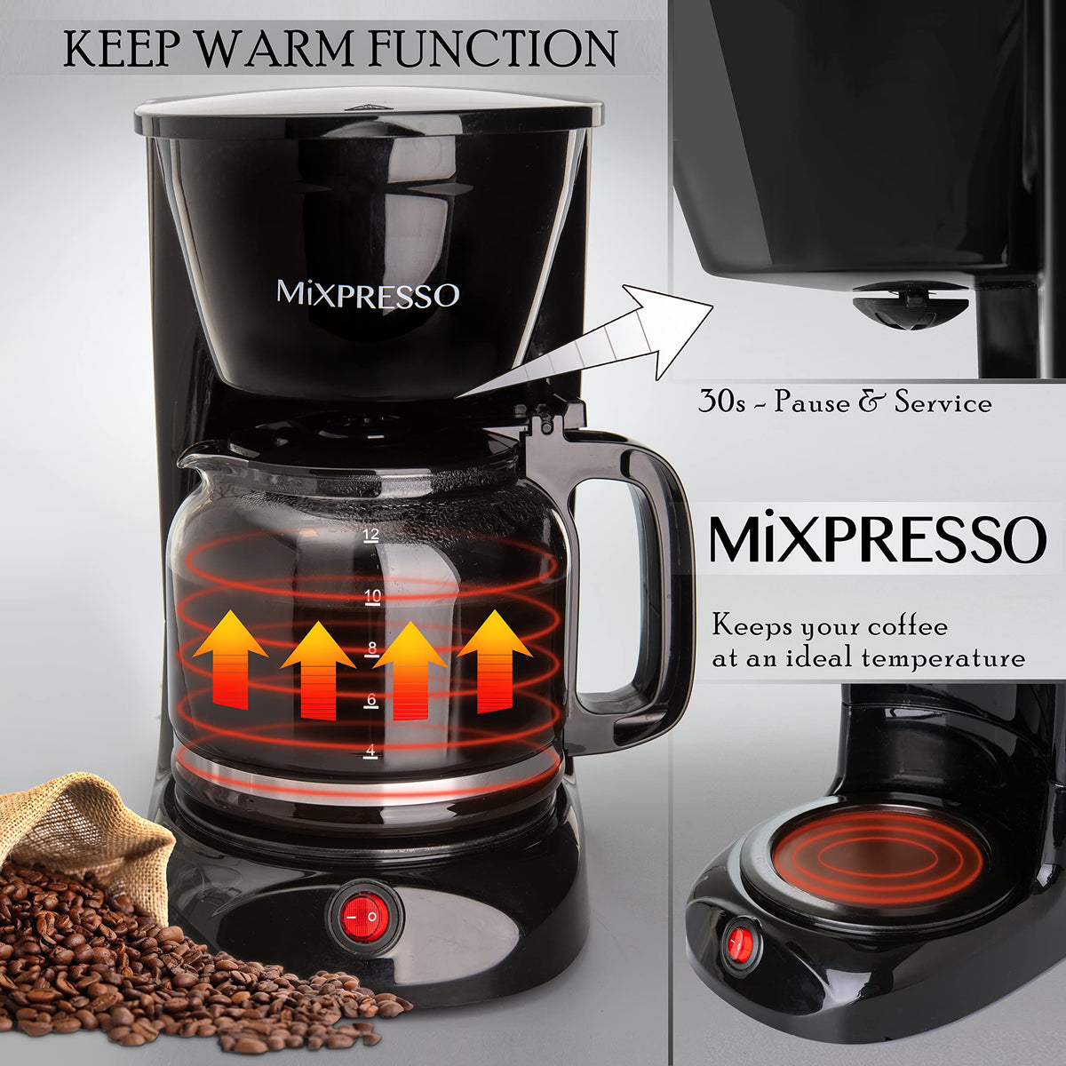 12 Cup Drip Coffee Maker with Reusable Filter, Black B838