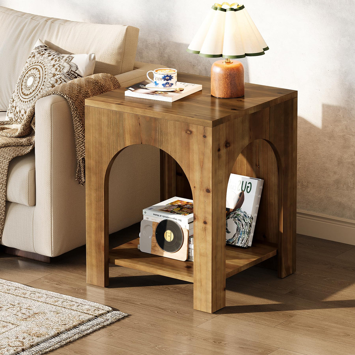 Farmhouse Wooden 2-Tier Side Table Set of 2 S7900