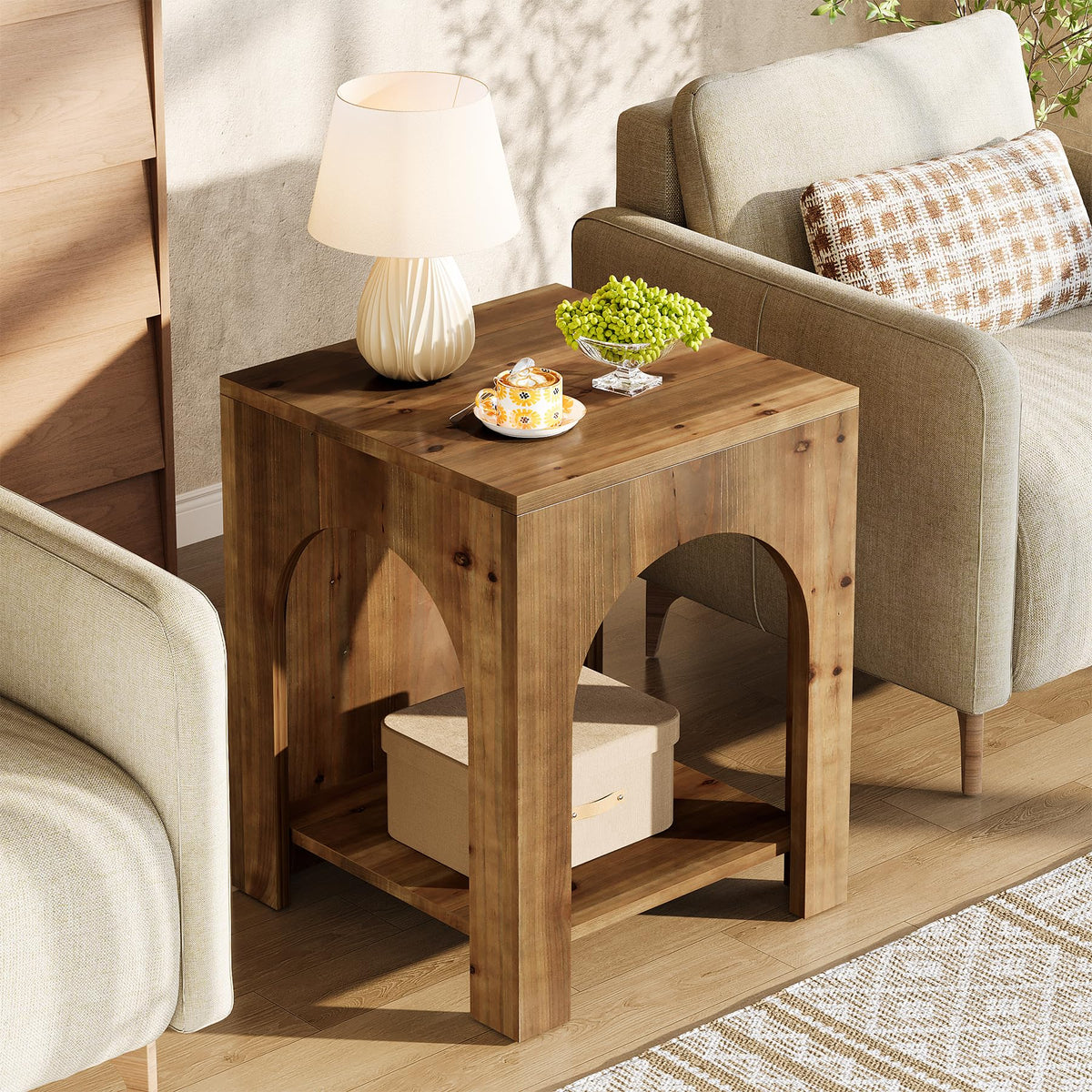 Farmhouse Wooden 2-Tier Side Table Set of 2 S7900