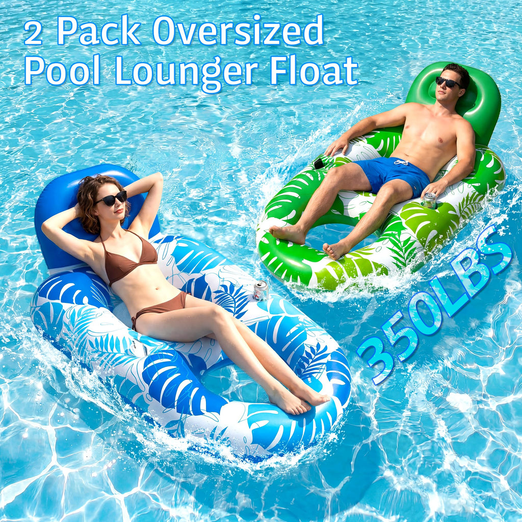 2 Pack Inflatable Pool Float Lounger with Cup Holder K4347