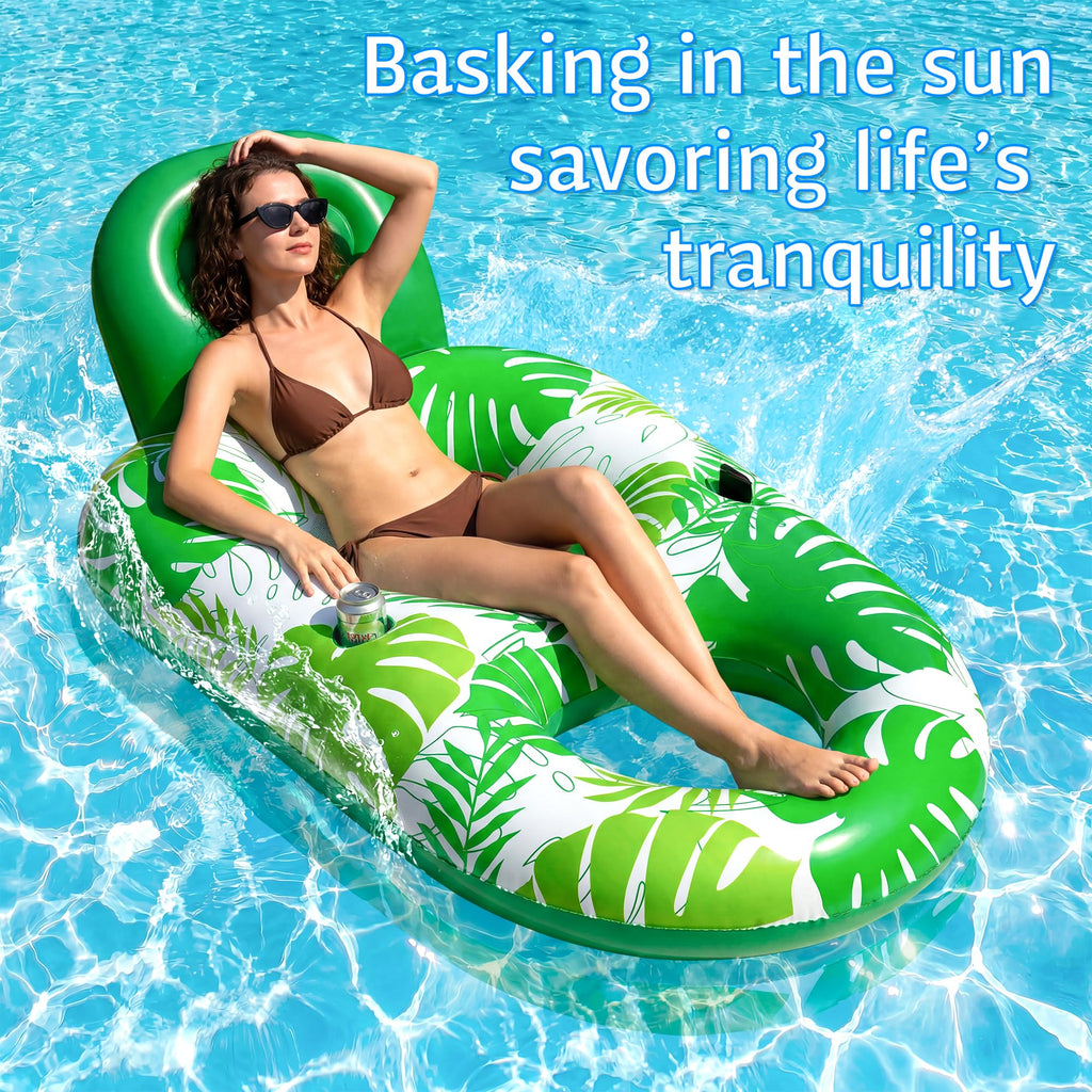 2 Pack Inflatable Pool Float Lounger with Cup Holder K4347