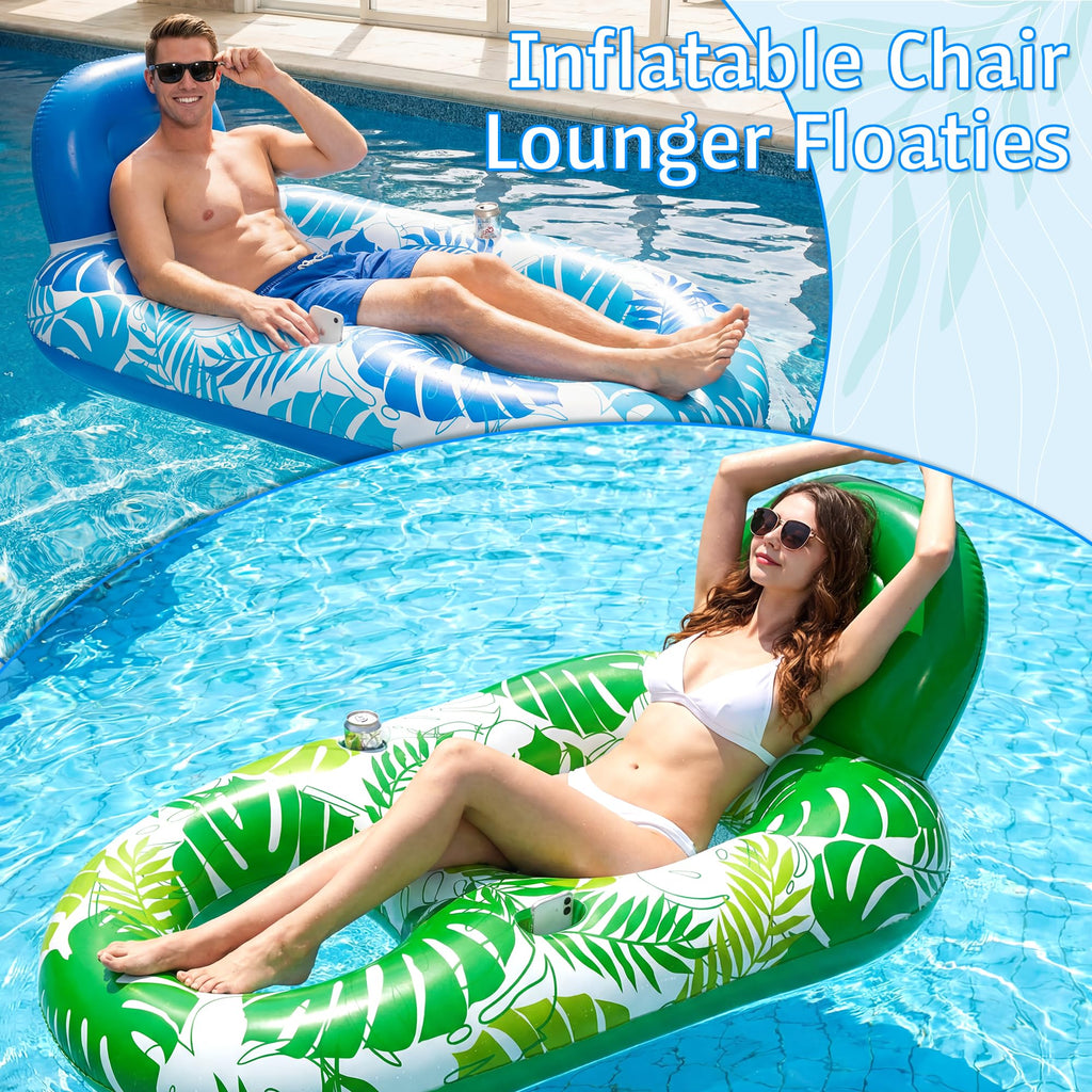 2 Pack Inflatable Pool Float Lounger with Cup Holder K4347