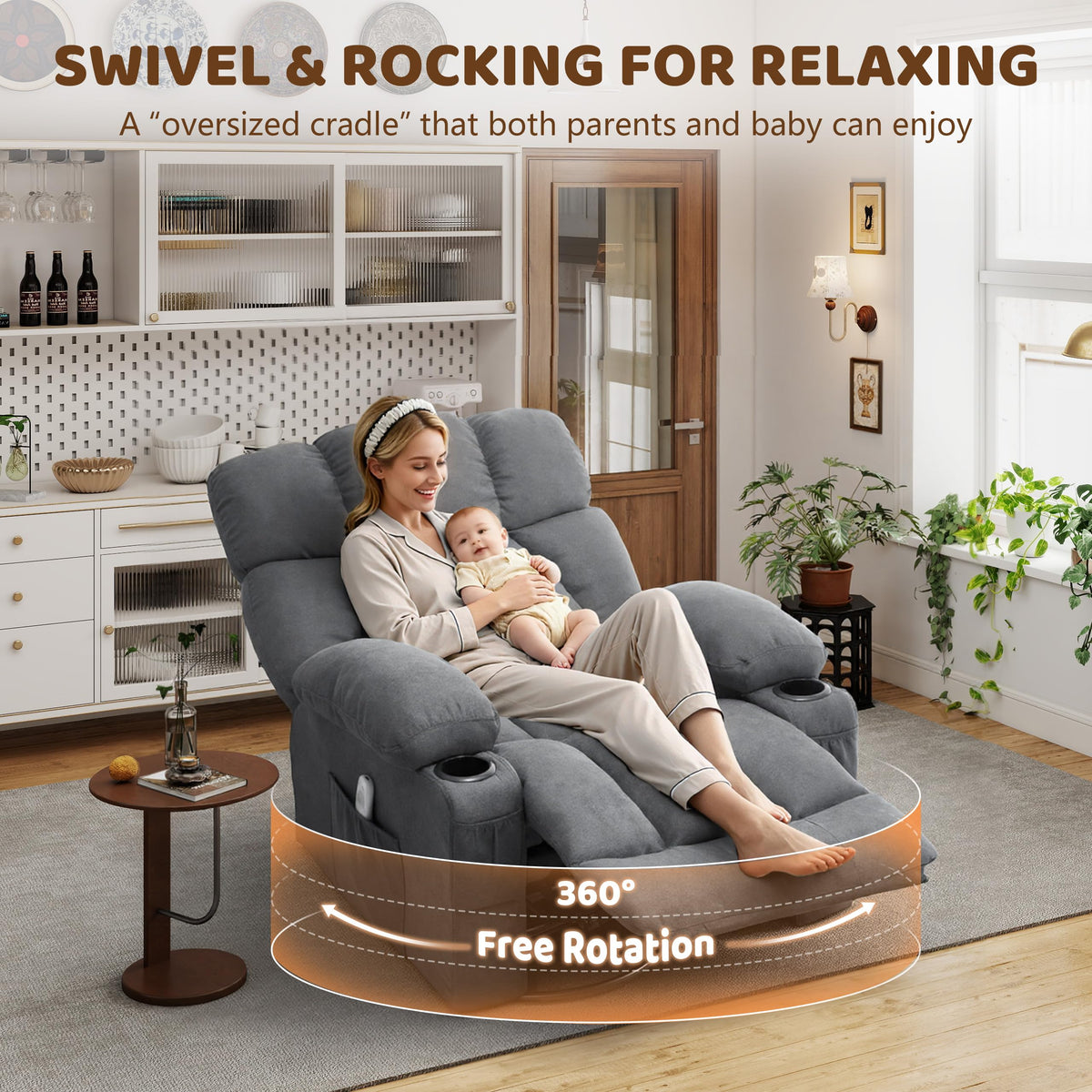 Oversized Grey Swivel Massage Recliner Chair P869147
