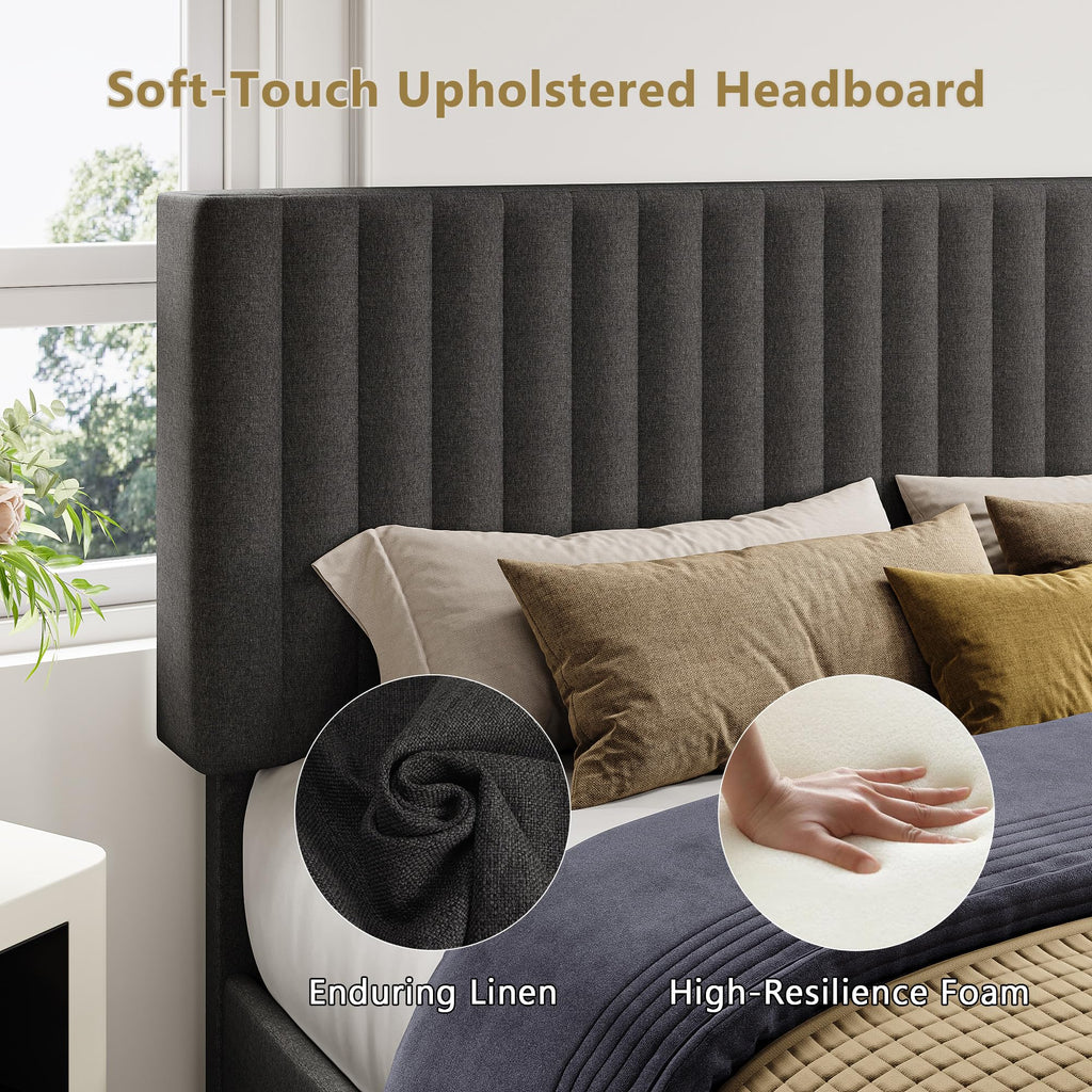 Queen Size Upholstered Platform Bed with Linen Headboard G946