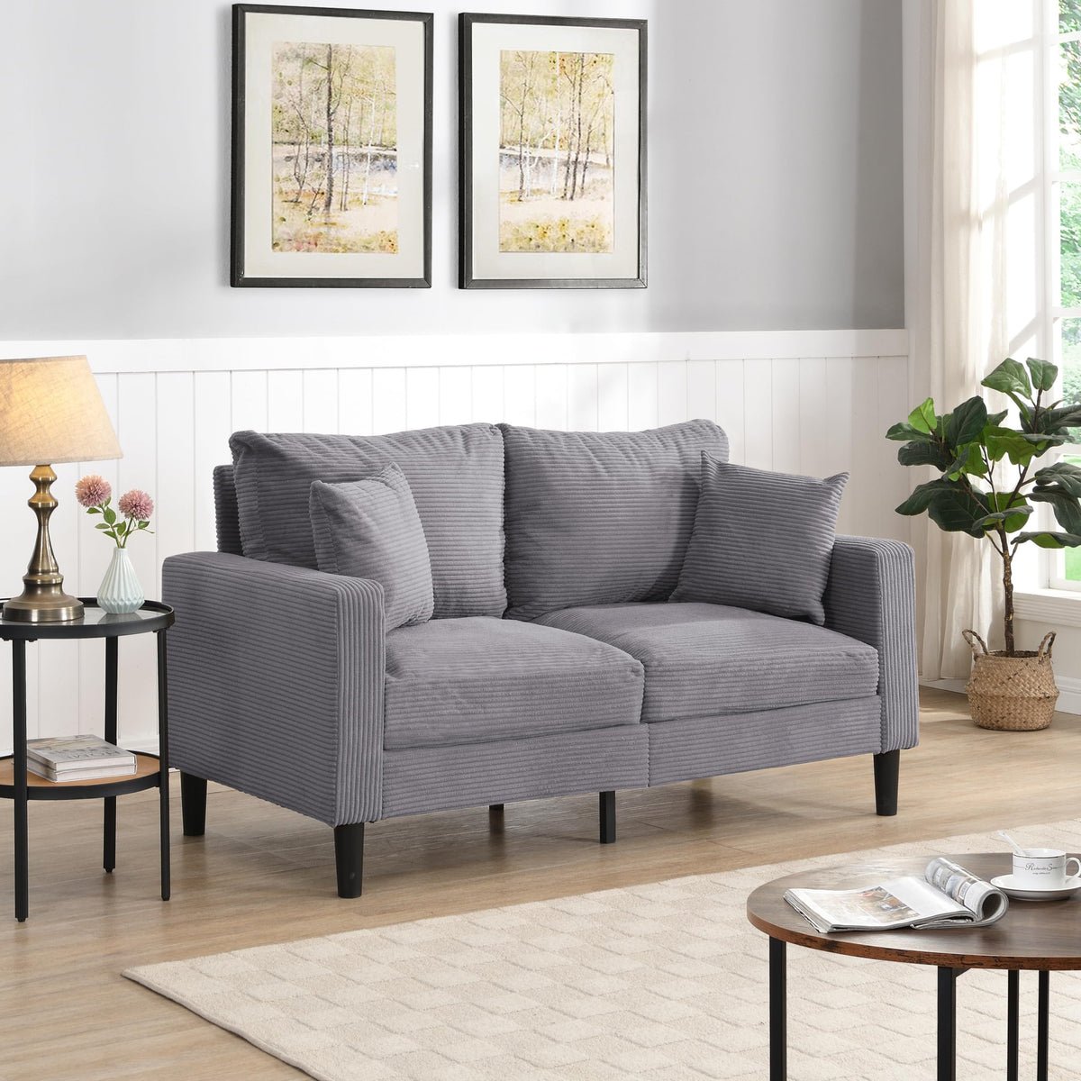 Light Gray Upholstered 2 Seat Loveseat Sofa I891705