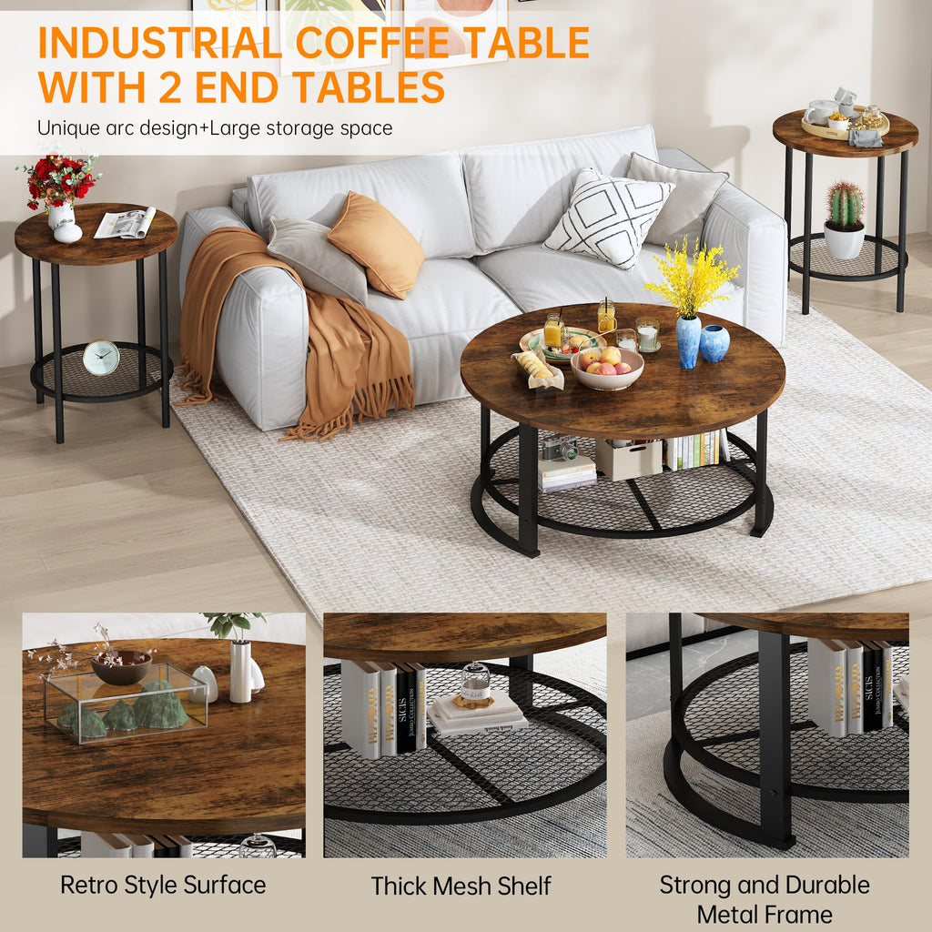 3-Piece Round Coffee Table Set with Storage N1482