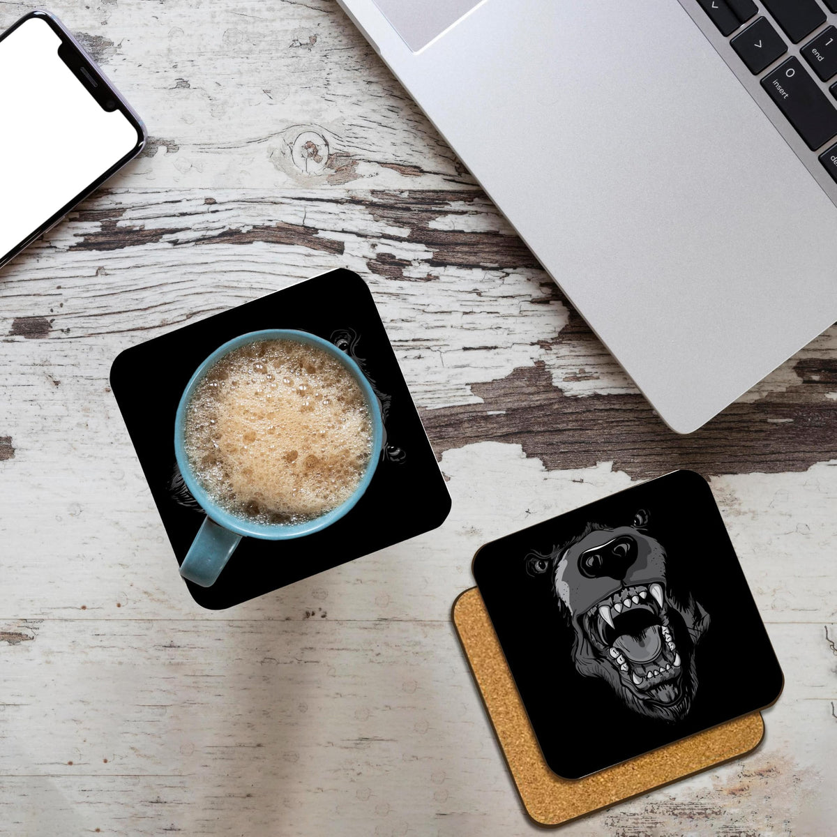 Black Bear Face Set of 4 Coasters X734