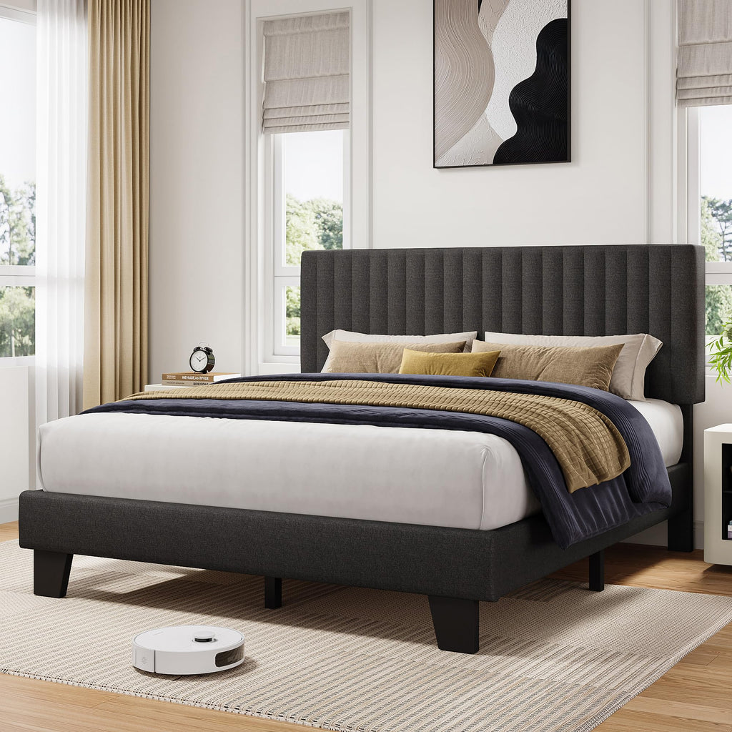 Queen Size Upholstered Platform Bed with Linen Headboard G946