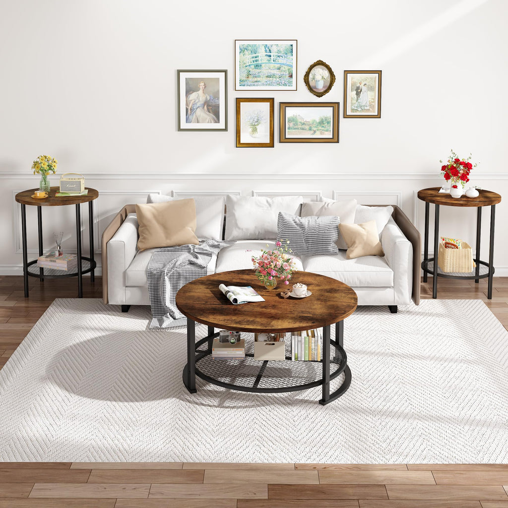 3-Piece Round Coffee Table Set with Storage N1482